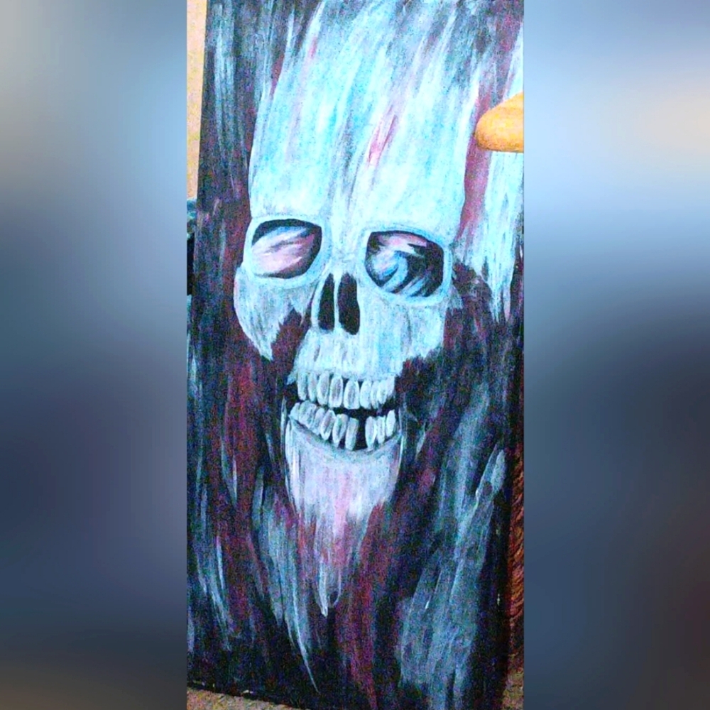 Abstract Skull Art Canvas Hand Painted Signed - Picture 1 of 1